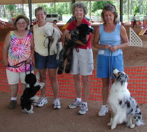 The author (second left), connecting with clients through dogs and fun