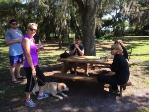 Kory and  JC from Tawzer, Niki, Michelle, Rachel, the owner of Palm Beach County DogSmith and her beautiful dog, Chloe, enjoy some rest and relaxation at the end of day three. 